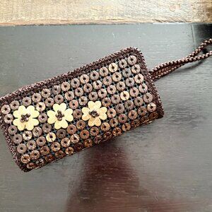 Coconut Shell Beaded Clutch / Wristlet Strap